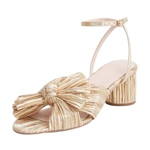 New Gold Crepe Bow Knot Chunky Heels Sandals Wedding Bridal Party Size 8